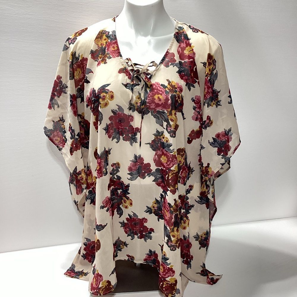 Gold Coast Cover-Up Sheer Tunic Top Floral Pullover M/L NWT